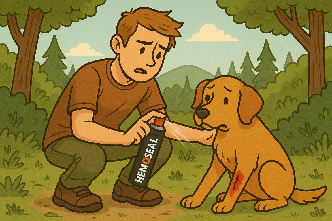 dog owner treating his dog's wound