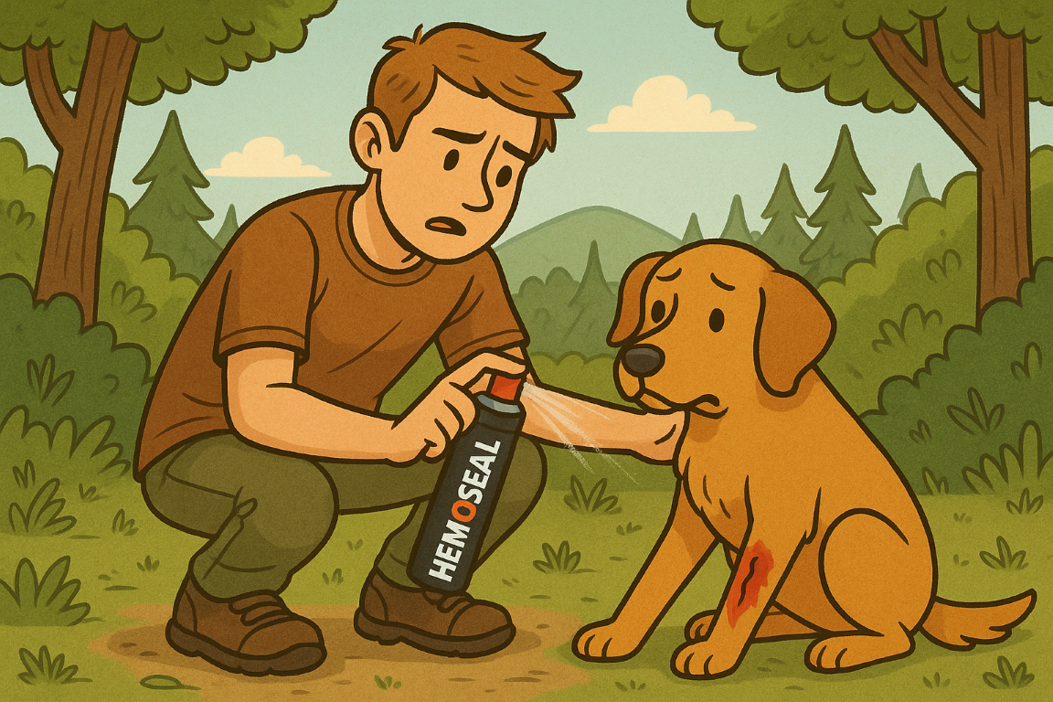 dog owner treating his dog's wound