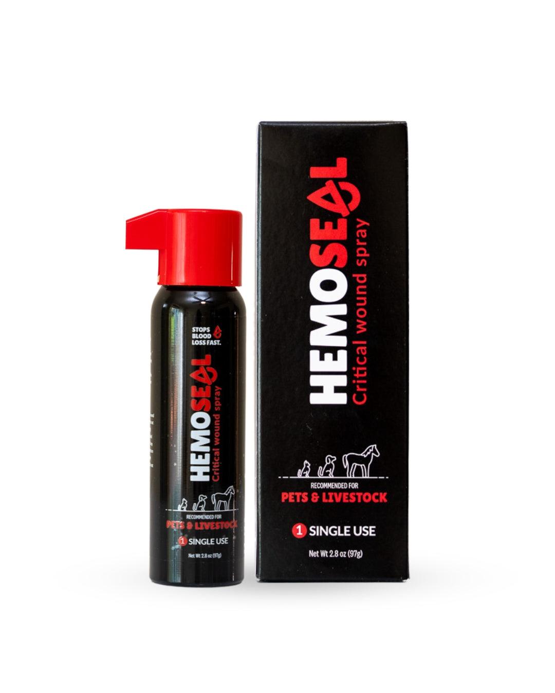 HemoSEAL critical pet wound spray canister and box