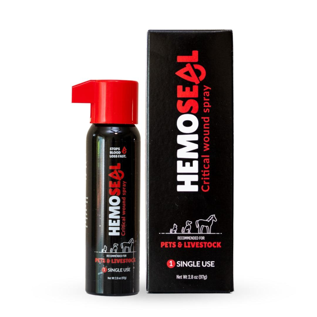 HemoSEAL critical pet wound spray canister and box