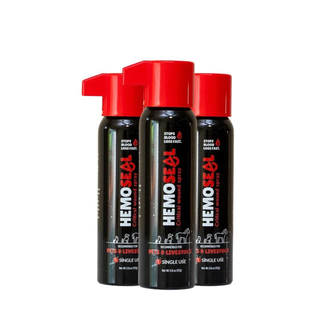 3 pack of single use HemoSEAL critical pet wound spray