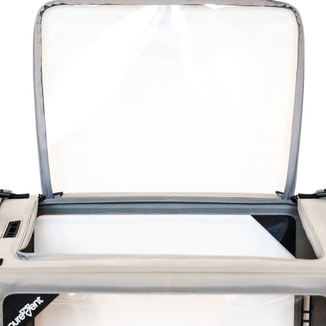 top opening on the purevent pet oxygen chamber to drop your pet into