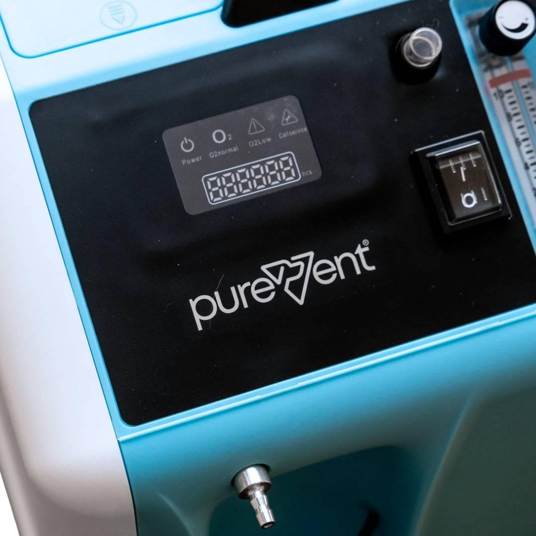 Close up of settings on PureVent 10L Pet Oxygen Concentrator