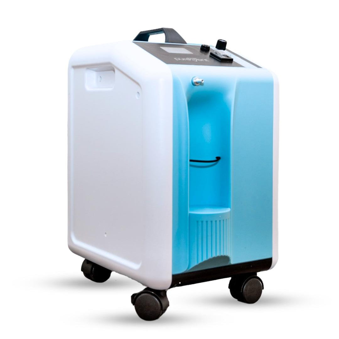 aerial and side view of PureVent 10L pet oxygen concentrator