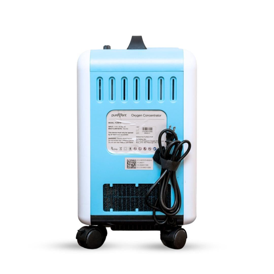 back of PureVent 10L pet oxygen concentrator