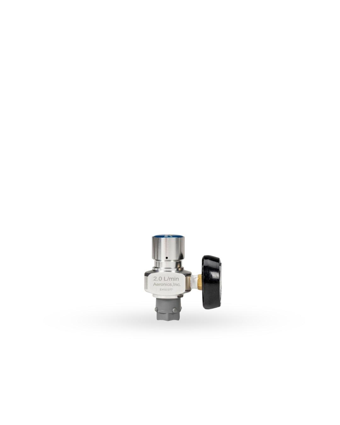 side of 2.0 L/min Aeronics oxygen flow rate regulator