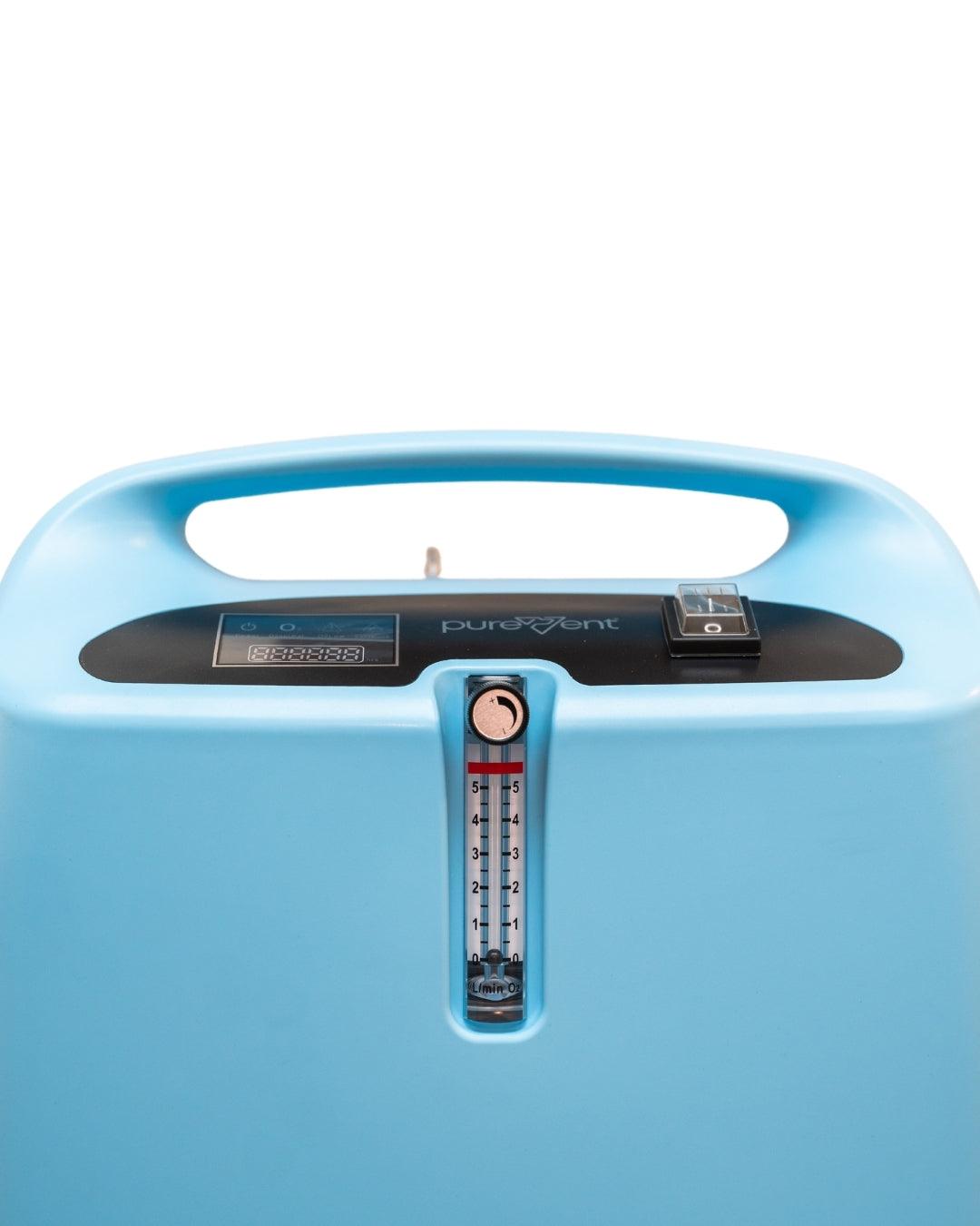 close up of the top of PureVent 5L pet oxygen concentrator
