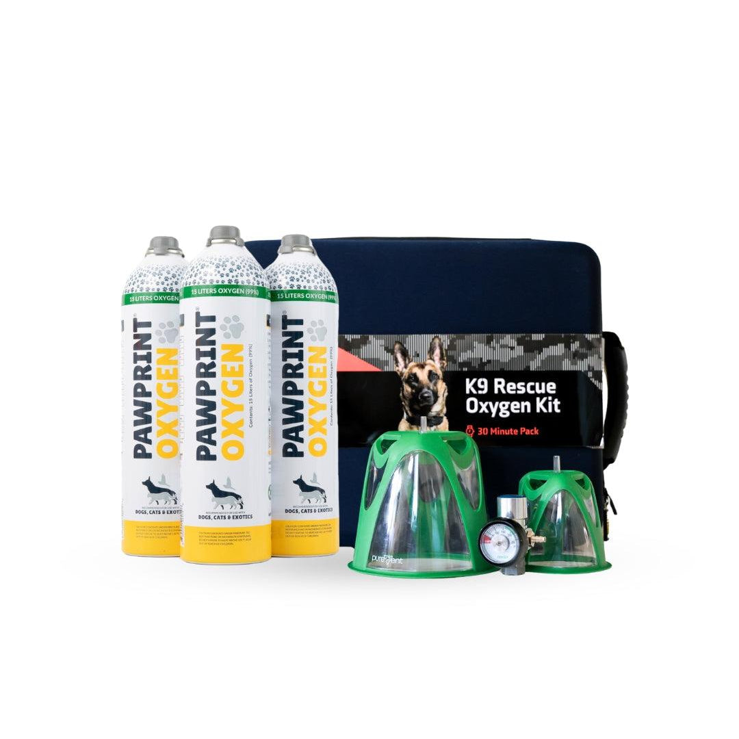 K9 Rescue Oxygen Kit with oxygen canisters and equipment on a white background
