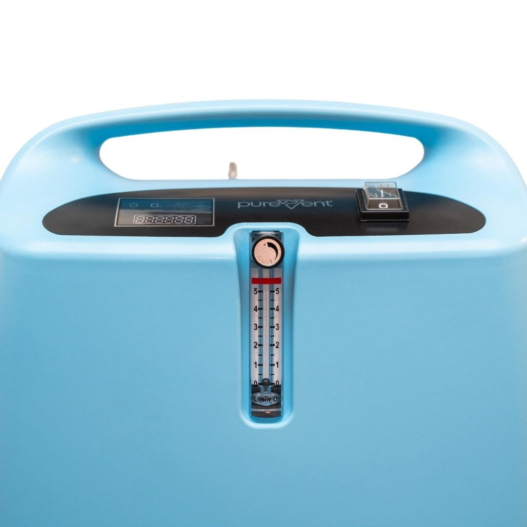 close up of the top of PureVent 5L pet oxygen concentrator