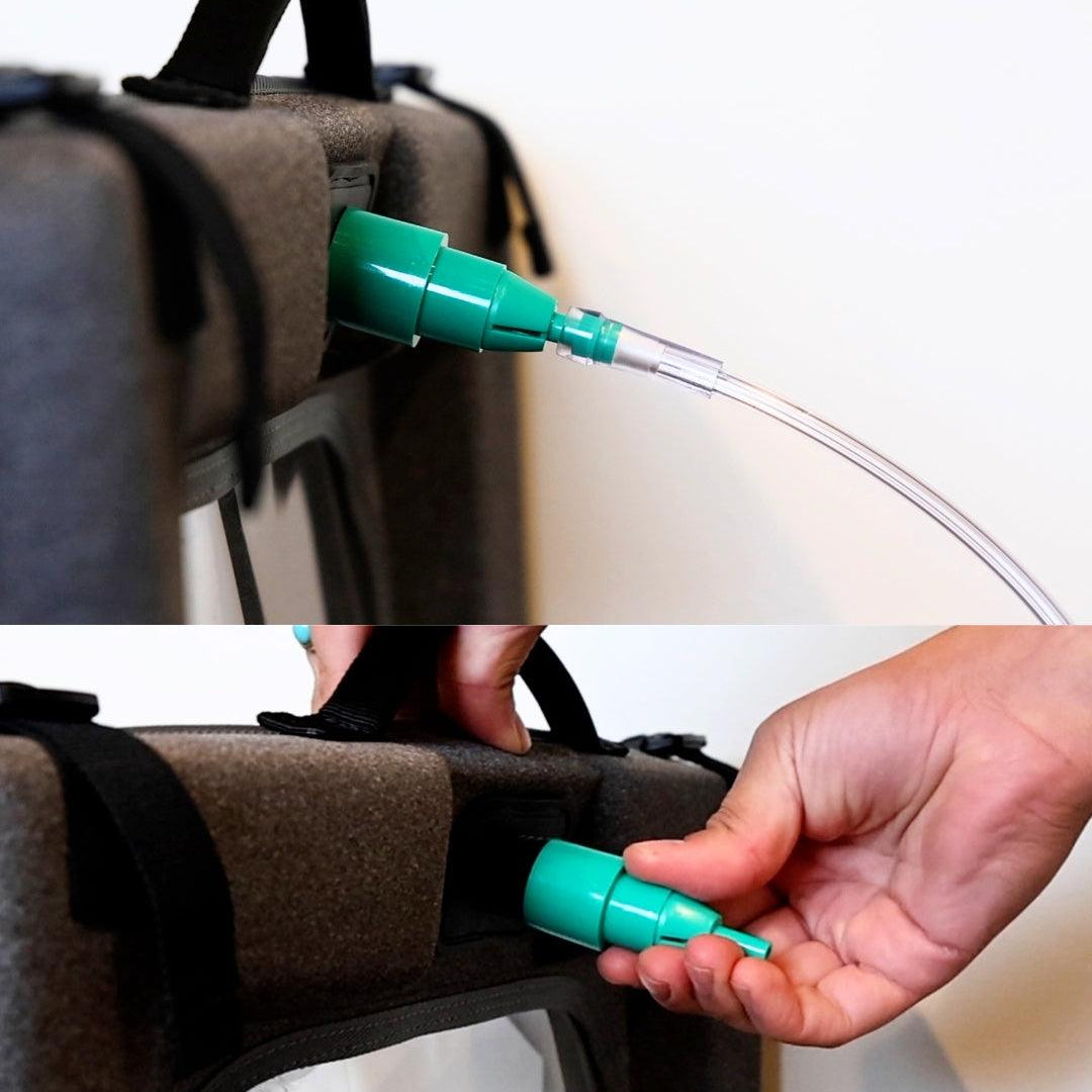 placing the venturi piece onto a pet oxygen chamber